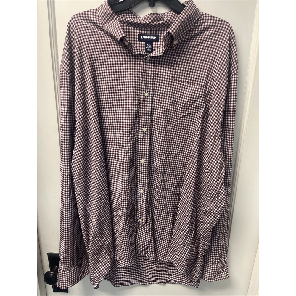 Lands End Men's Tradition Fit Maroon White Check Size XXL Stretchy